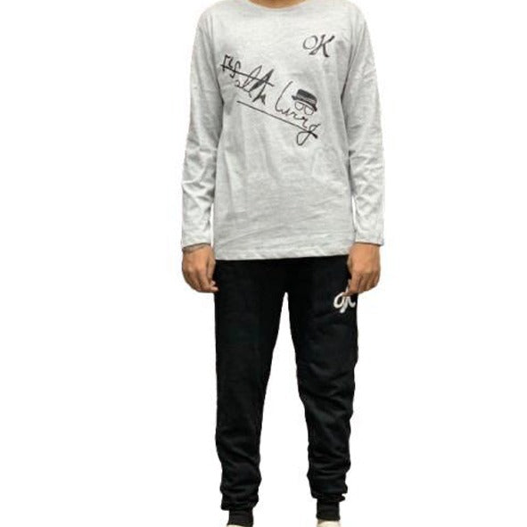Mens Printed Tracksuit Set Soft Fabric Stylish T Shirt and Trouser Comfortable Fashionable Outfit - L