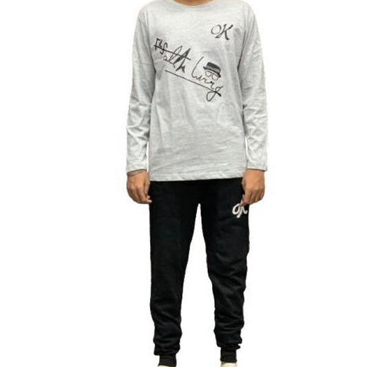 Mens Printed Tracksuit Set Soft Fabric Stylish T Shirt and Trouser Comfortable Fashionable Outfit - L